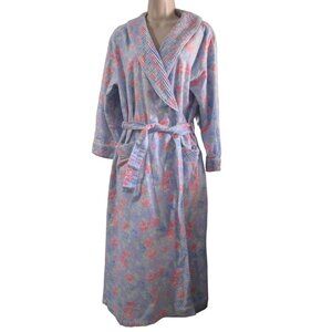 Lanz of Salzburg Womens Nantucket Rose Wrap Robe SM Needs Repair Cotton Flannel